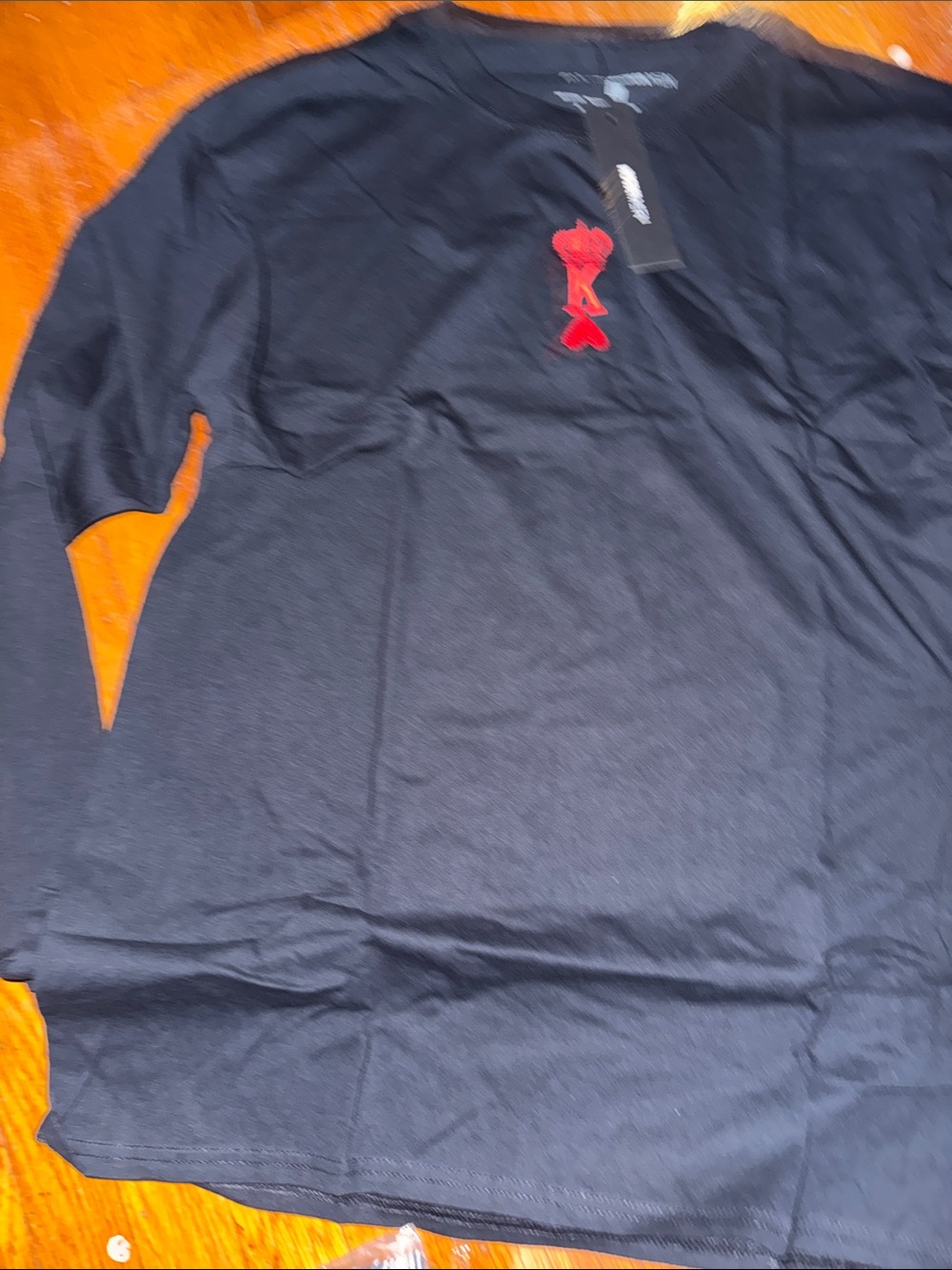 Fashion Nova Black Long Sleeve Tee with Red Embroidered Heart Logo